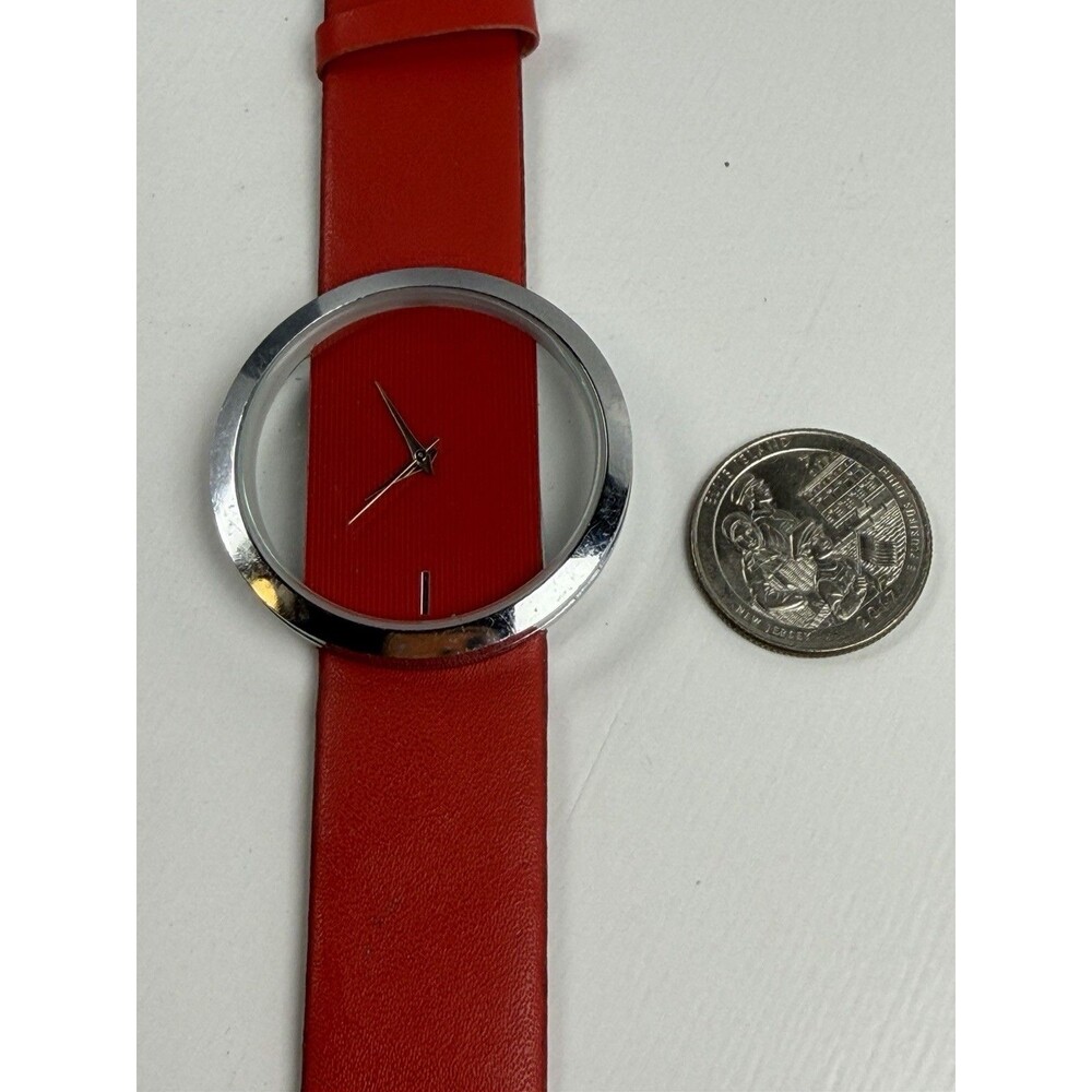 Unbranded Red Open Frame Quartz Watch 42mm Red Band Fresh Battery Working